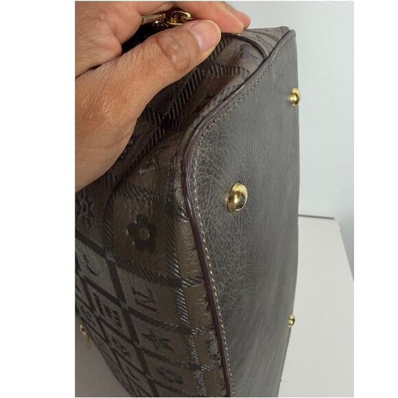 Nicole Lee Monogrammed Dome Satchel Handbag In Brown And Burgundy Red main image 4